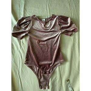 Zara Girls Pink Velvet Shimmer Leotard Bodysuit Puff Sleeve Short Sleeve Siz 10